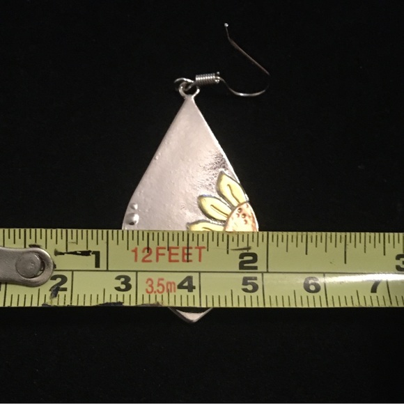 Sunflower Silver Tone Dangle Earrings - Picture 7 of 8